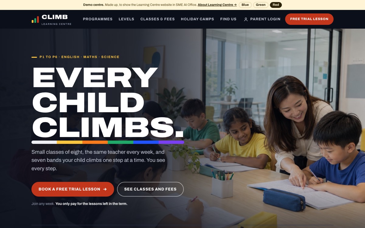 The Learning Centre website in Red, shown on Climb
