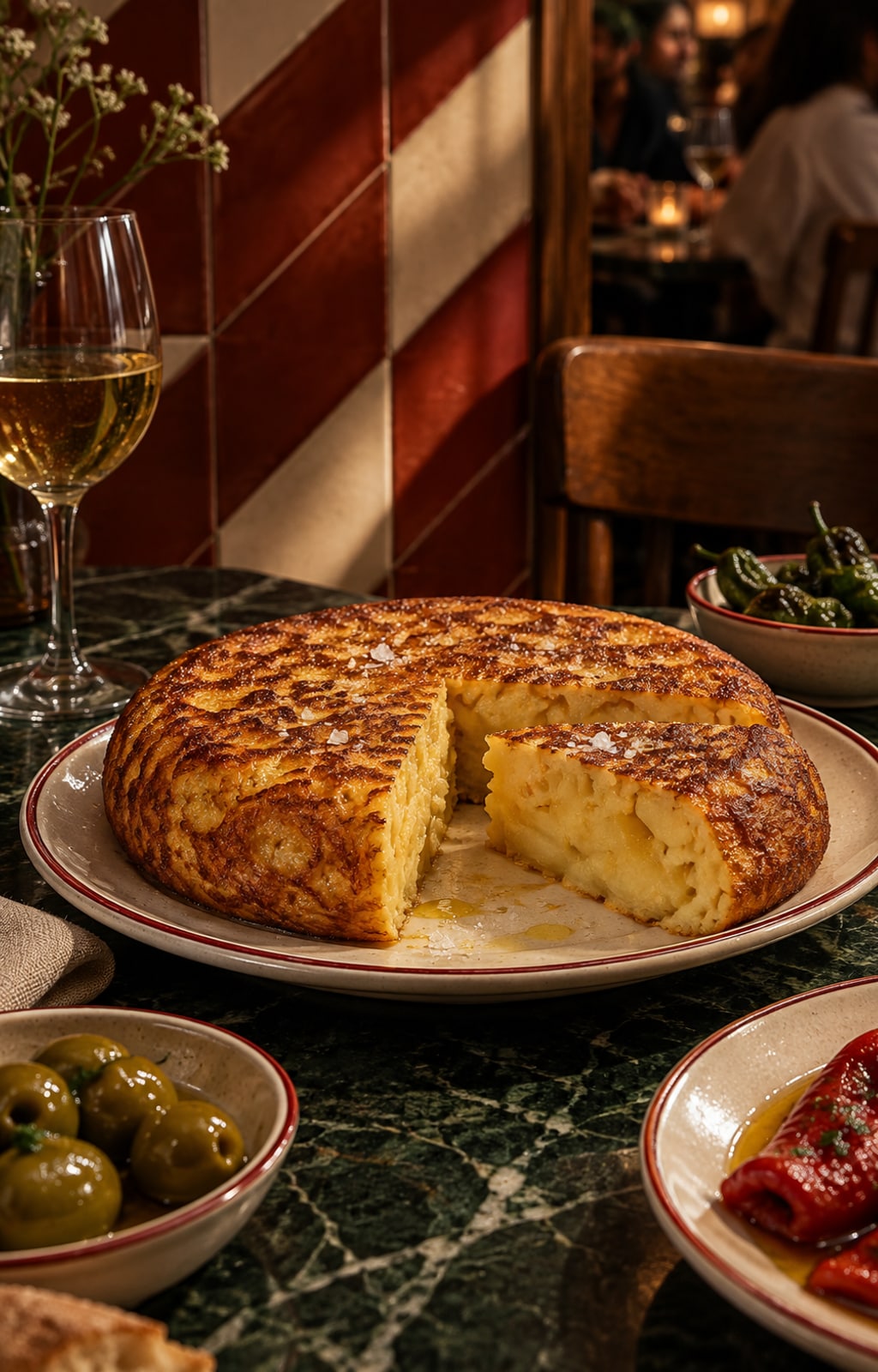 A potato tortilla, cut open