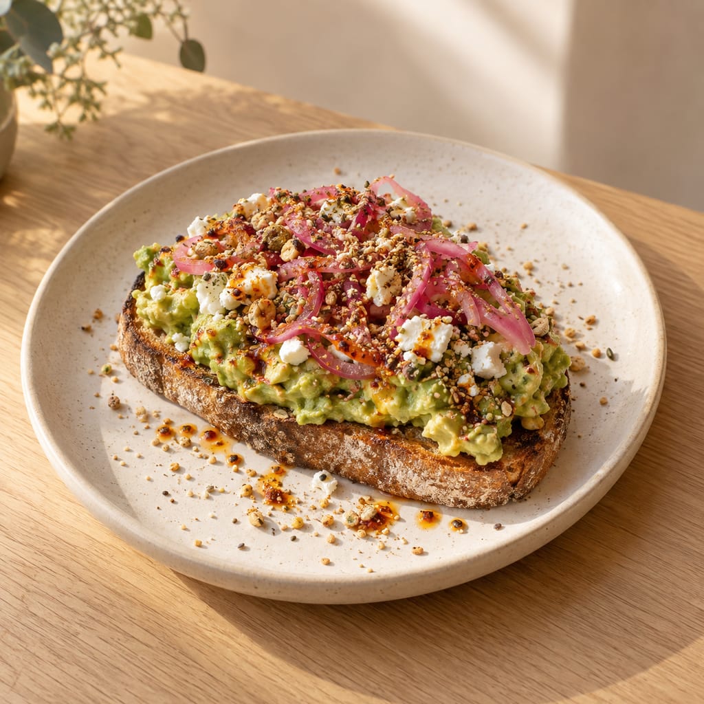 Smashed Avocado on a thick slice of this morning's loaf